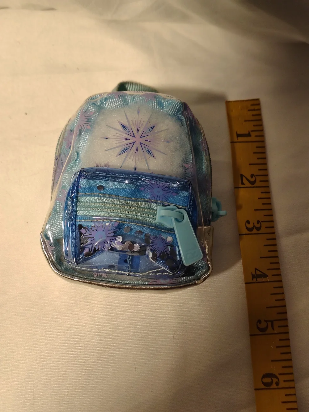 Children's Mini Backpack Purse in Light Blue with Purple Snowflake Design